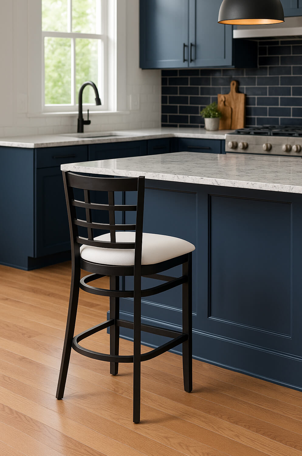 Holland's 3130 Hampton Black Wood Bar Stool in Modern Blue Kitchen