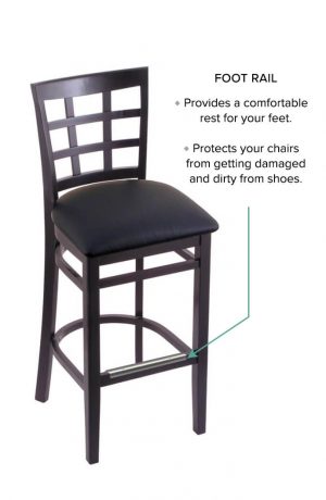 3130 Hampton Black Wood Stool in Black Vinyl with Chrome Foot Rail