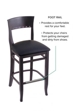 3160 Hampton Black Wood Stool in Black Vinyl and with Chrome Foot Rail