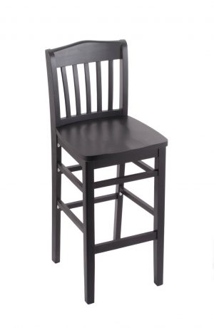 Holland's #3110 Hampton Stationary Wooden Bar Stool with Back in Black Wood Finish