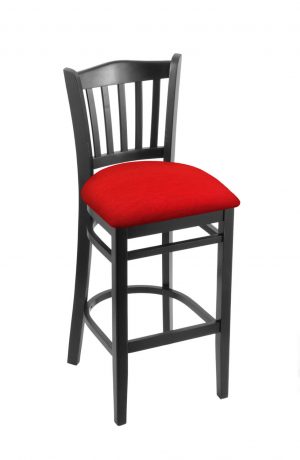 Holland's Hampton 3120 Wooden Barstool in Black Wood Finish and Red Vinyl Seat