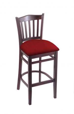 Holland's Hampton 3120 Wooden Barstool in Dark Cherry Wood Finish and Red Fabric Seat