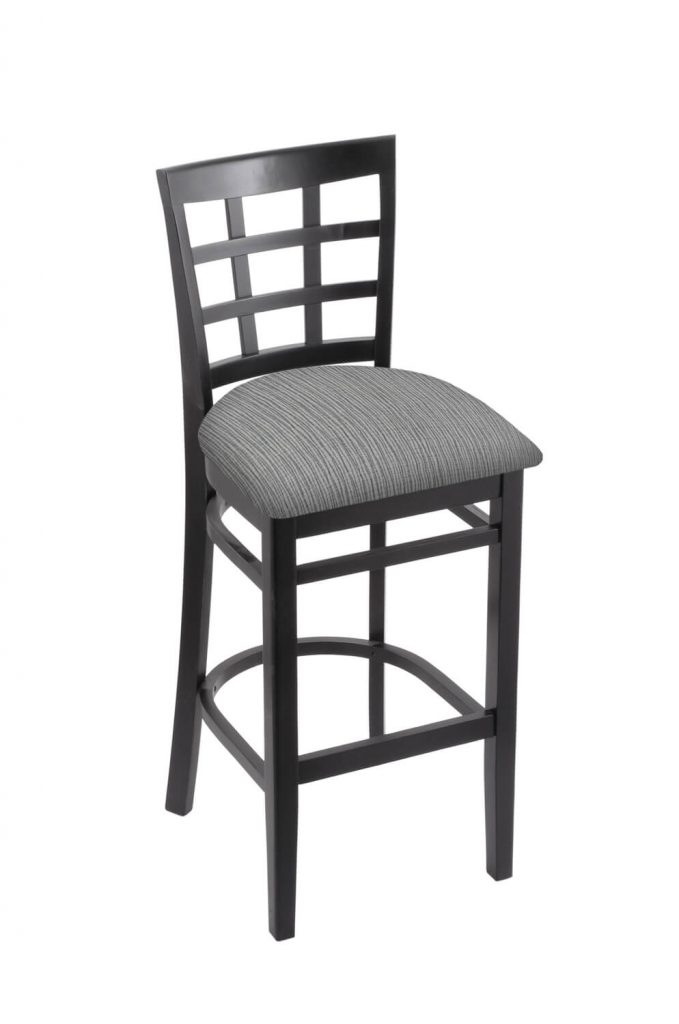 Holland's Hampton 3130 Barstool with Back in Black Wood and Gray Seat Cushion