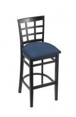 Holland's Hampton 3130 Barstool with Back in Black Wood and Blue Seat Cushion
