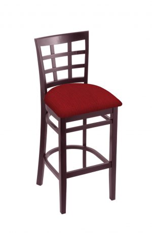 Holland's Hampton 3130 Barstool with Back in Dark Cherry Wood and Red Seat Cushion
