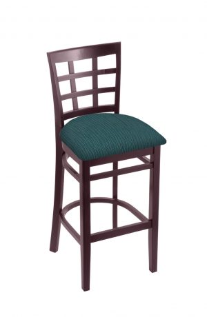 Holland's Hampton 3130 Barstool with Back in Dark Cherry Wood and Teal Seat Cushion