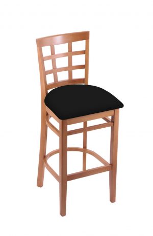 Holland's Hampton 3130 Barstool with Back in Medium Wood and Black Seat Cushion