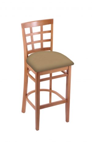 Holland's Hampton 3130 Barstool with Back in Medium Wood and Tan Seat Cushion