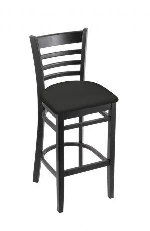 Holland's Hampton #3140 Barstool with Back in Black Wood and Black Seat Cushion