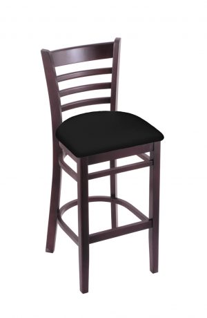 Holland's Hampton #3140 Barstool with Back in Dark Cherry Wood and Black Seat Cushion
