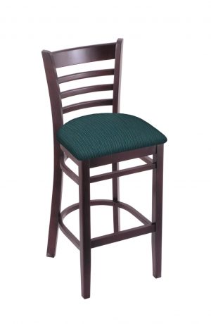Holland's Hampton #3140 Barstool with Back in Dark Cherry Wood and Teal Seat Cushion