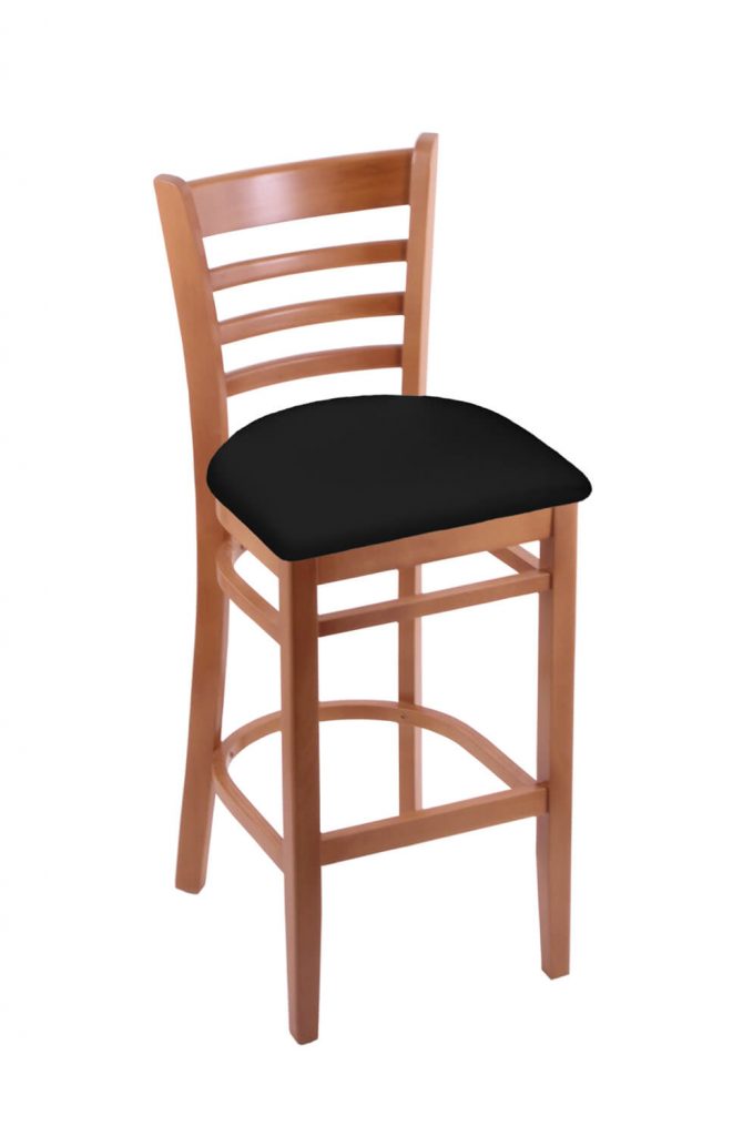 Holland's Hampton #3140 Barstool with Back in Medium Wood and Black Seat Cushion