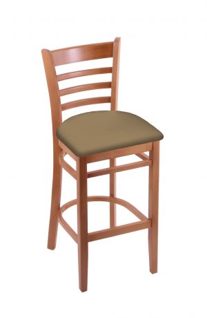 Holland's Hampton #3140 Barstool with Back in Medium Wood and Tan Seat Cushion