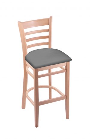 Holland's Hampton #3140 Barstool with Back in Natural Wood and Gray Seat Cushion