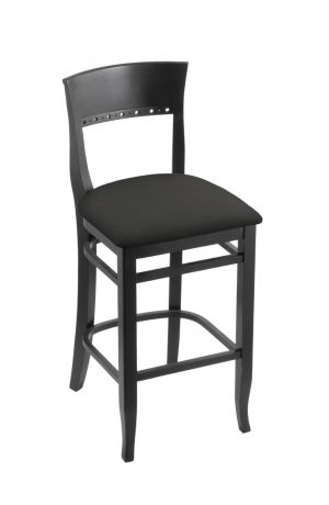 Holland's #3160 Hampton Bar Stool in Black Wood and Black Seat Cushion