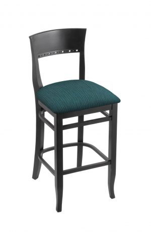 Holland's #3160 Hampton Bar Stool in Black Wood and Teal Seat Cushion