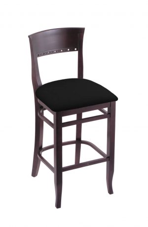 Holland's #3160 Hampton Bar Stool in Dark Cherry Wood and Black Seat Cushion