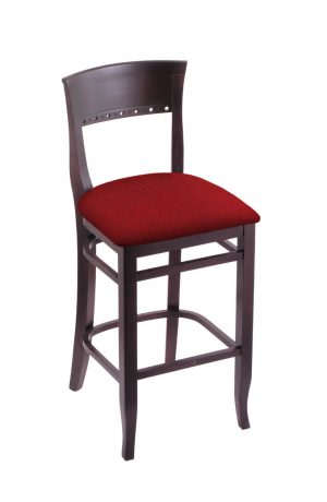 Holland's #3160 Hampton Bar Stool in Dark Cherry Wood and Red Seat Cushion