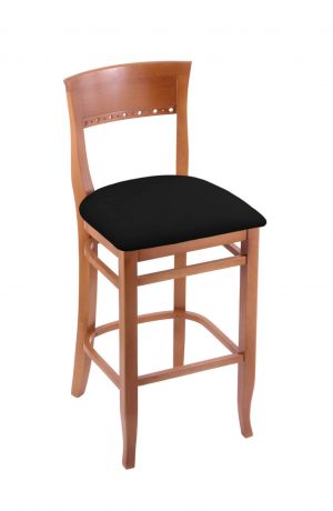 Holland's #3160 Hampton Bar Stool in Medium Wood and Black Seat Cushion