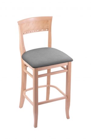 Holland's #3160 Hampton Bar Stool in Natural Wood and Gray Seat Cushion