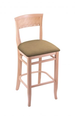 Holland's #3160 Hampton Bar Stool in Natural Wood and Brown Seat Cushion