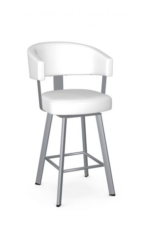 Amisco's Grissom Silver Swivel Bar Stool with Back in White Vinyl