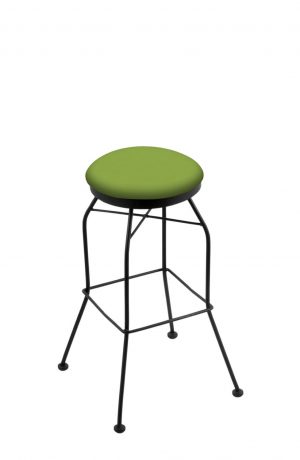 Holland's 3020 Backless Swivel Barstool in Black Metal Finish and Green Vinyl Seat