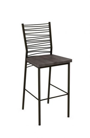 Amisco's Crescent Bar Stool with Wood Seat and Zig Zag Backrest