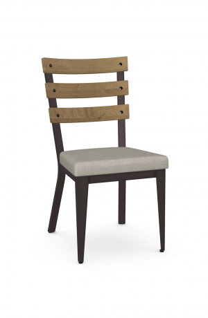 Amisco's Dexter Industrial Dining Chair with Wood Slat Back, Metal Frame, and Seat Cushion