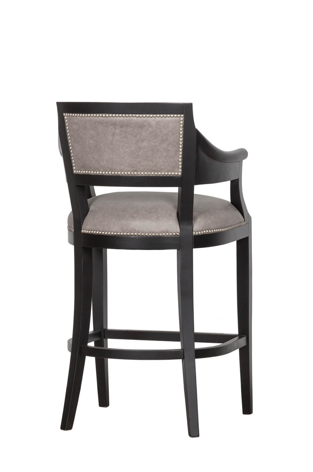 Buy Bar Stools With Arms Free Shipping   Fairfield Gilroy Modern Wood Bar Stool In Brown With Arms Nailhead Trim Back View 1019x1536 