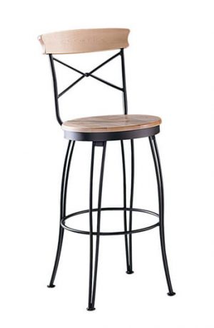 Trica's Laura Swivel Bar Stool with Wood Seat and Wood Trim on Back