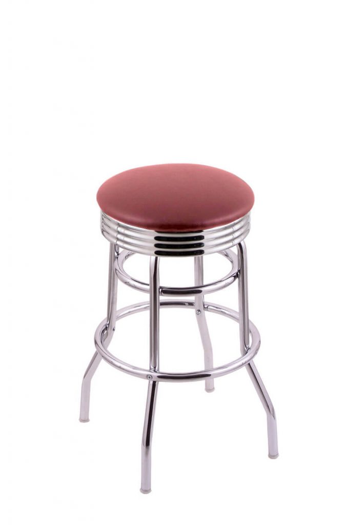 Holland's C7C3C Classic Chrome Backless Swivel Bar Stool in Pink Seat Cushion