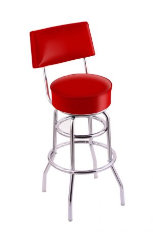 Holland Bar Stool's C7C4 Classic Series Red and Chome Swivel Bar Stool with Back