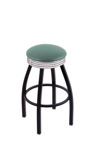 Holland's C8B3C Classic Retro Backless Swivel Bar Stool in Green Seat Cushion