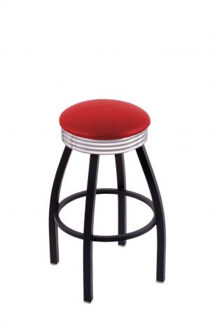 Holland's C8B3C Classic Retro Backless Swivel Bar Stool in Red Seat Cushion