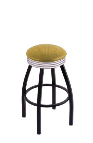 Holland's C8B3C Classic Retro Backless Swivel Bar Stool in Yellow Seat Cushion
