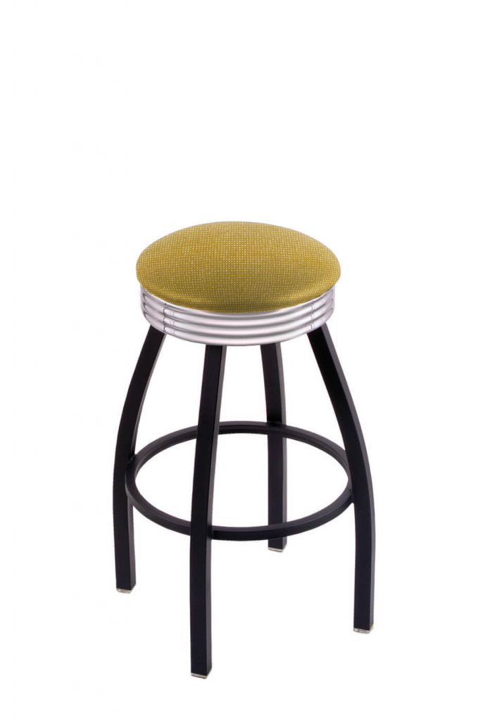 Holland's C8B3C Classic Retro Backless Swivel Bar Stool in Yellow Seat Cushion