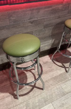 Holland's C7C3C Backless Retro Chrome Bar Stool with Green Seat Cushion