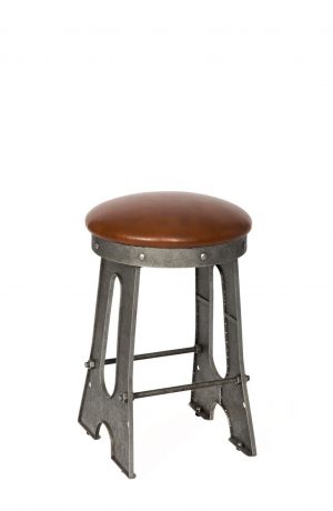 Wesley Allen's Detroit Industrial Backless Bar Stool in Silver and Saddle Seat Cushion