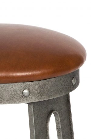 Wesley Allen's Detroit Industrial Backless Bar Stool in Silver and Saddle Seat Cushion - Close Up