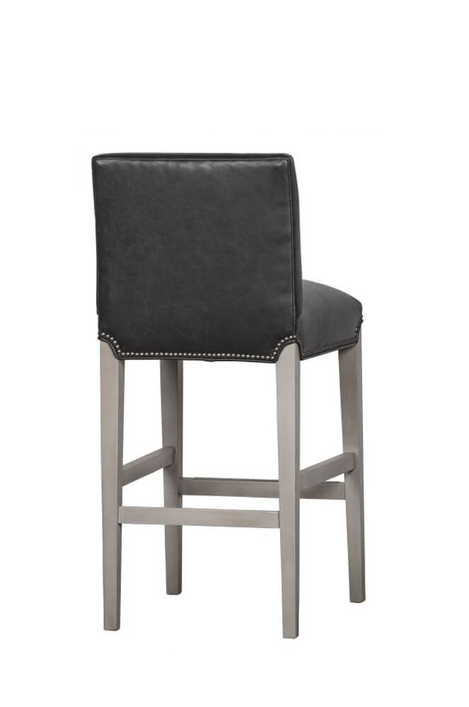 Modern Upholstered Wood Counter Stool, Leather Nailhead Bar Stools With Back
