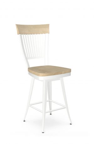 Amisco's Annabelle Farmhouse White Swivel Bar Stool with Natural Wood