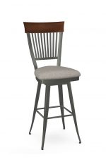 Amisco's Annabelle Gray Traditional Swivel Bar Stool with Cherry Accent Wood Back and Seat Cushion
