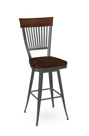 Amisco's Annabelle Swivel Bar Stool in Gray Metal Finish and Cherry Seat Back Wood Finish with Back