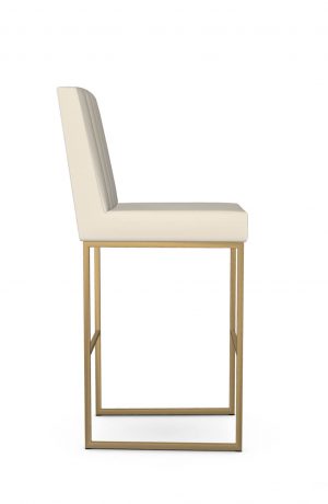 Amisco's Darcy Modern Gold Bar Stool with Vertical Channel Quilting on Back and Sled Base - Side View