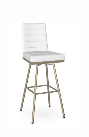Amisco's Luna Champagne Gold Metal Swivel Bar Stool with White Seat Back Cushion