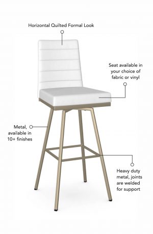 Featuring horizontal quilting for a formal look, seat available in your choice of fabric or vinyl, heavy duty metal - joints are welded for support, and metal is available in 10+ finishes.