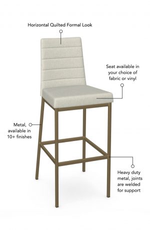 Featuring horizontal quilting for a formal look, seat available in your choice of fabric or vinyl, heavy duty metal - joints are welded for support, and metal is available in 10+ finishes.