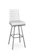 Amisco's Luna Modern Upholstered Swivel Bar Stool in White Fabric and Silver Metal Finish
