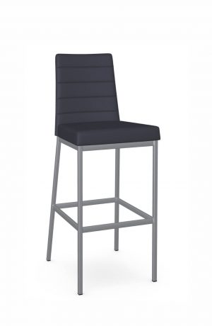 Amisco's Luna Silver Metal Bar Stool with Blue Seat and Back Cushion